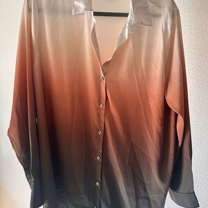 Rachel Zoe Ombre Button-Down Shirt in rust brown and greens